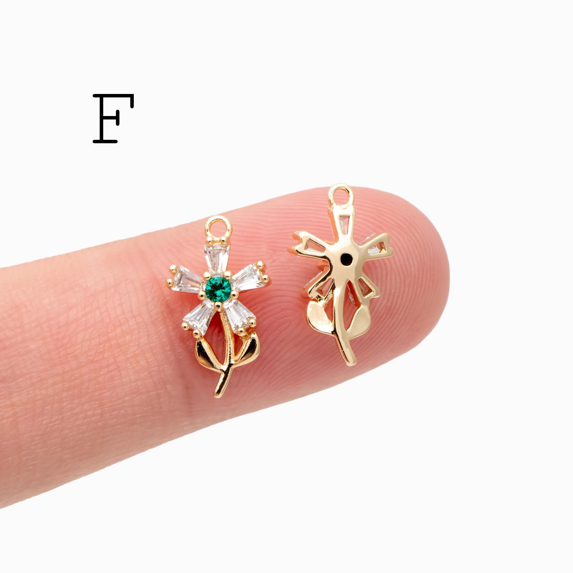 4pcs CZ Pave Gold Flower Leaf Charms, 18K Gold plated Brass, Dainty Earring Pendants (GB-4130)